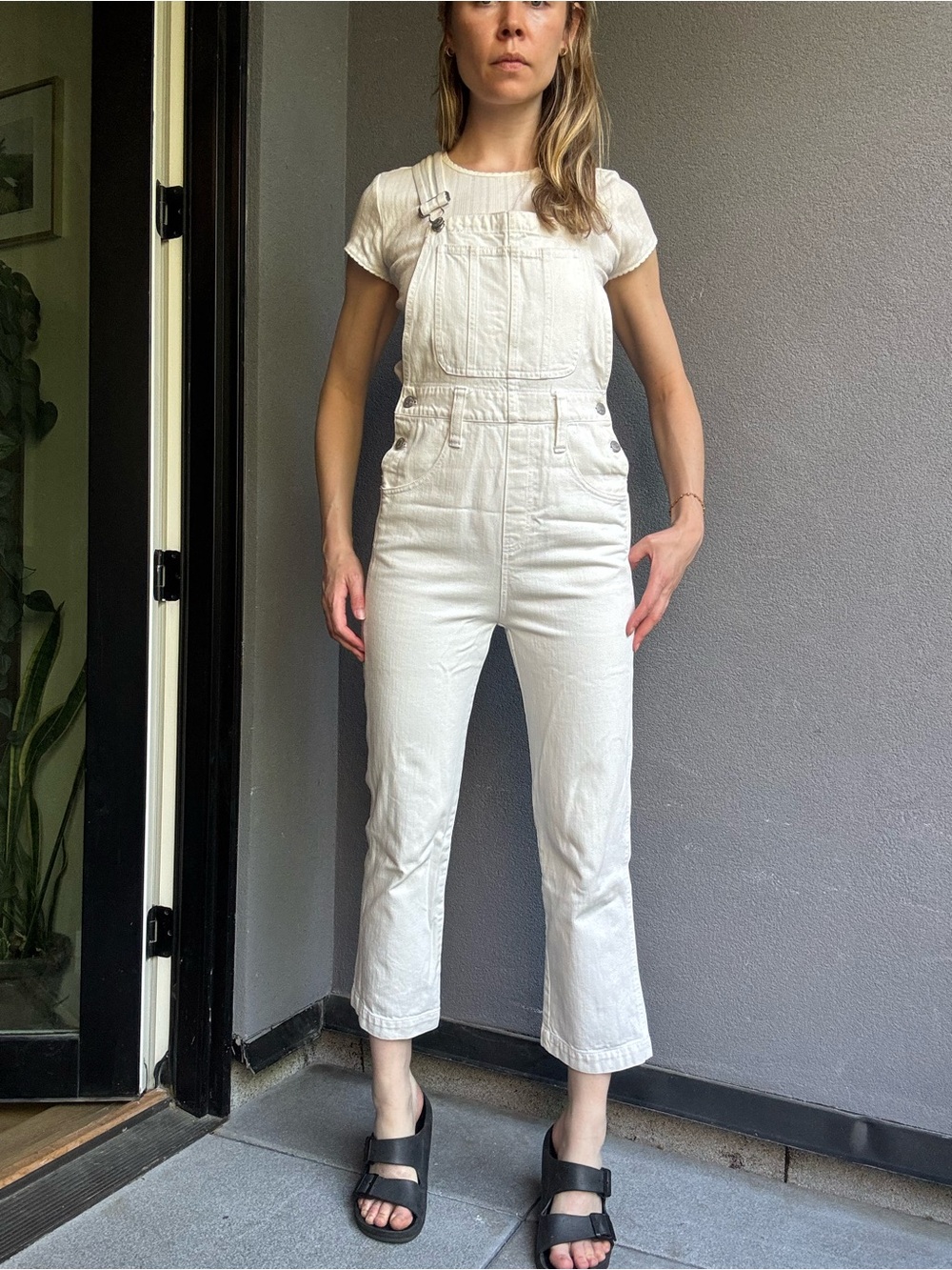 Madewell Cropped White Denim Overalls - Size XS